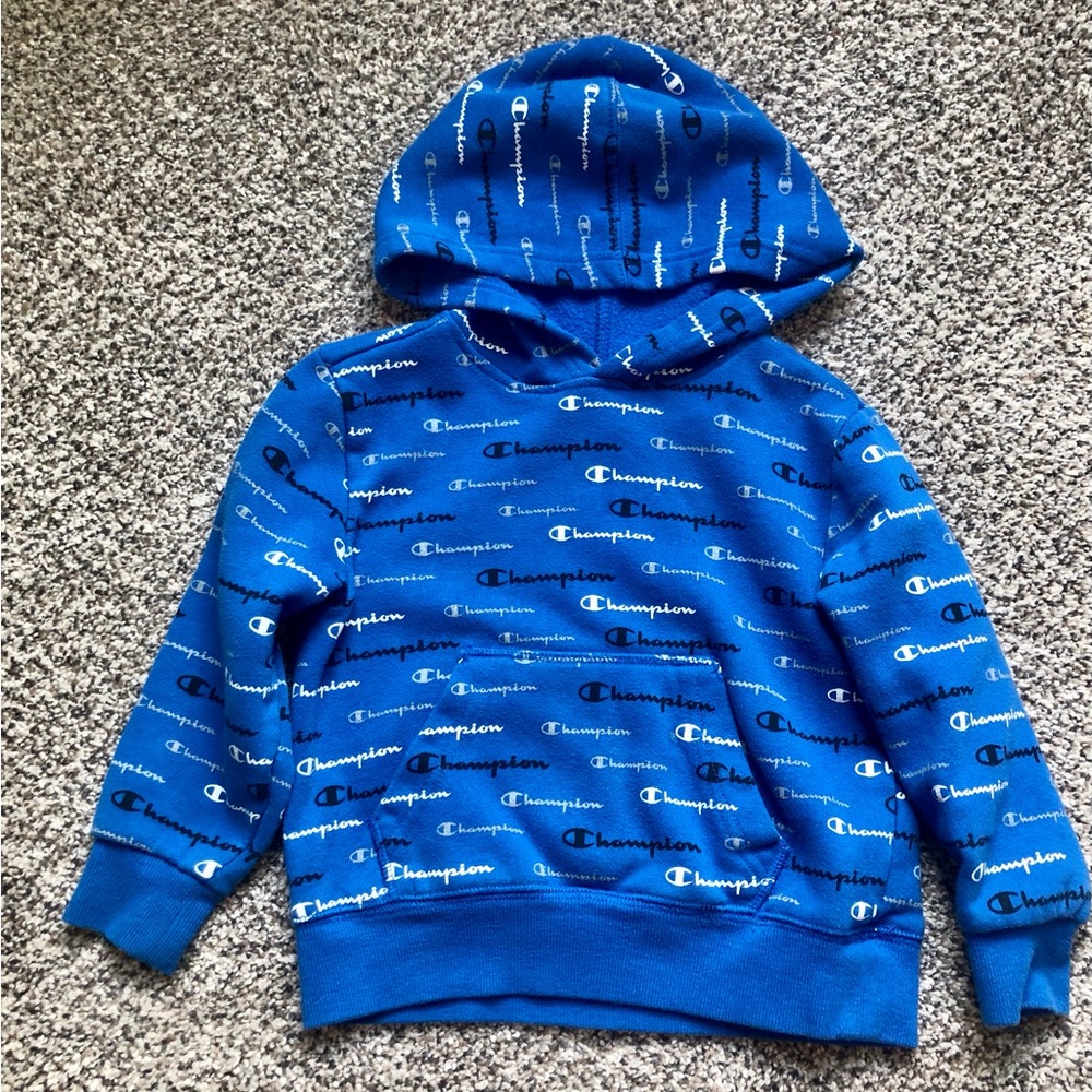 Champion Boys' Blue Logo Allover Hoodie - 3T